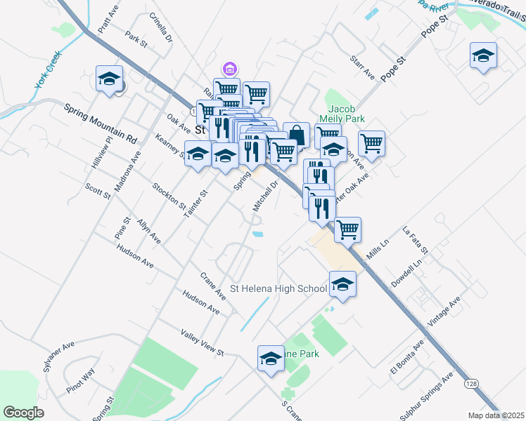 map of restaurants, bars, coffee shops, grocery stores, and more near 1317 Mitchell Drive in St. Helena