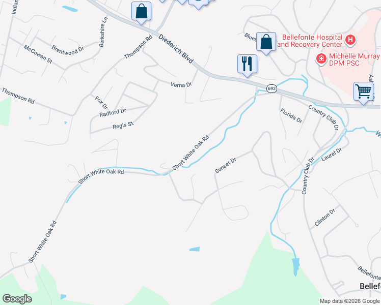 map of restaurants, bars, coffee shops, grocery stores, and more near 403 Short White Oak Road in Russell