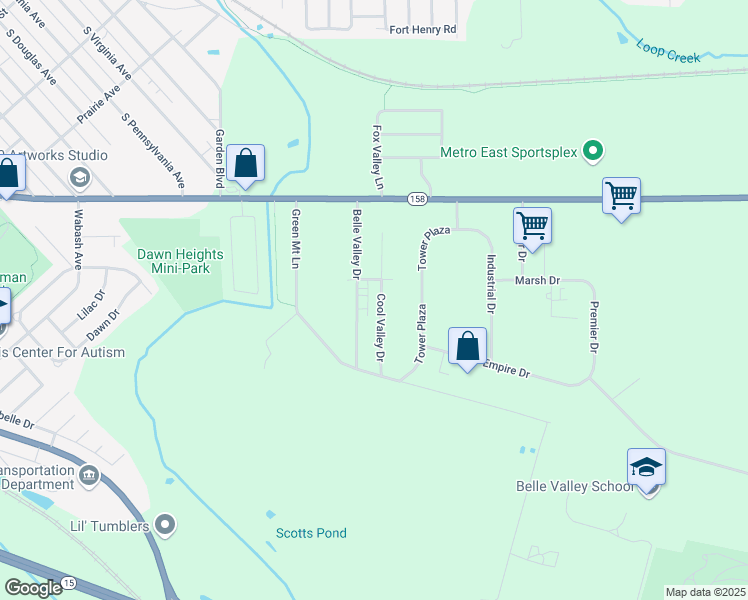 map of restaurants, bars, coffee shops, grocery stores, and more near 1011 Cool Valley Drive in Belleville