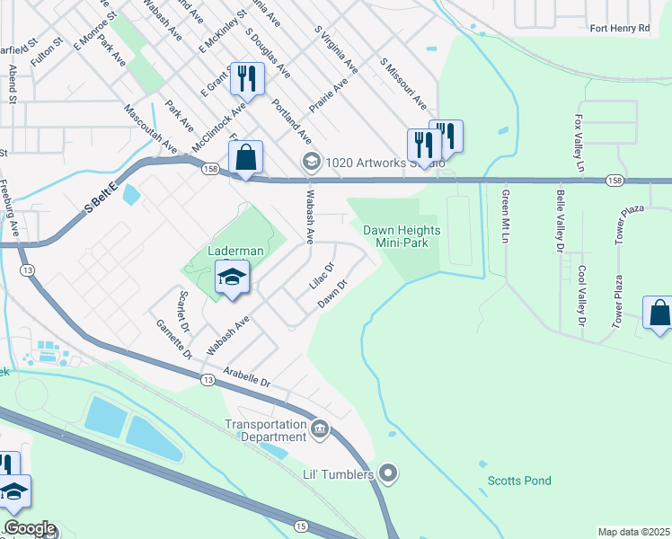map of restaurants, bars, coffee shops, grocery stores, and more near 1109 Lilac Drive in Belleville