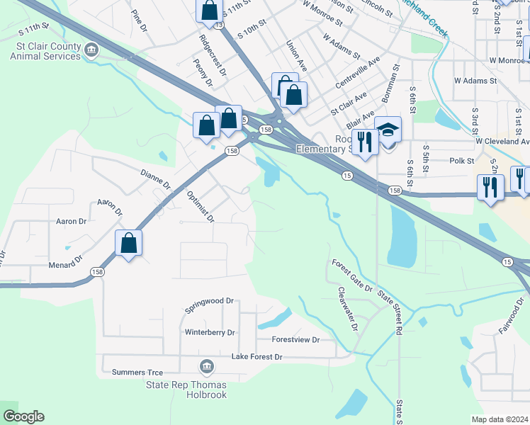 map of restaurants, bars, coffee shops, grocery stores, and more near 200 Sunrise Drive in Belleville