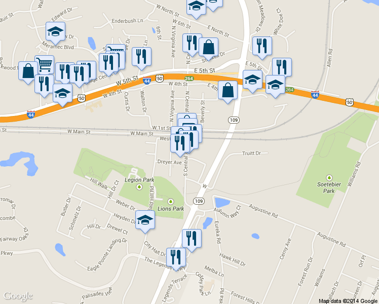 map of restaurants, bars, coffee shops, grocery stores, and more near 122 S Central Ave in Eureka