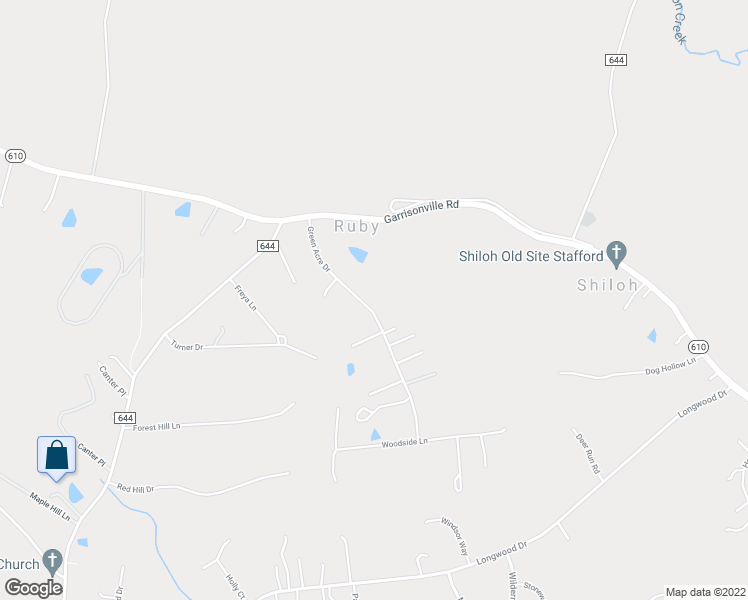 map of restaurants, bars, coffee shops, grocery stores, and more near 65 Green Acre Drive in Stafford