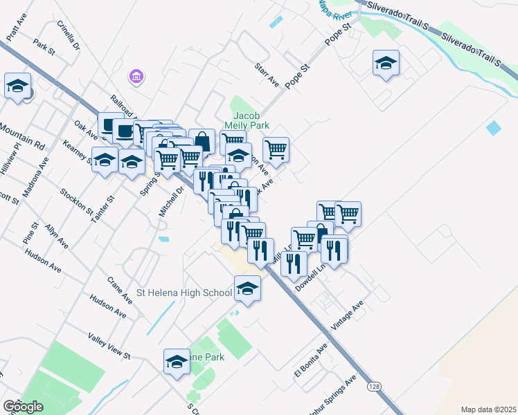 map of restaurants, bars, coffee shops, grocery stores, and more near 1003 Charter Oak Avenue in St. Helena