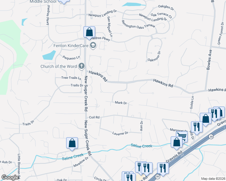map of restaurants, bars, coffee shops, grocery stores, and more near 1203 Lake Canyon View in Fenton