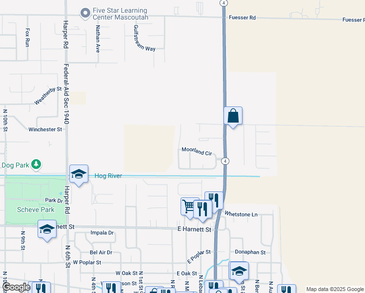 map of restaurants, bars, coffee shops, grocery stores, and more near 609 Moorland Circle in Mascoutah