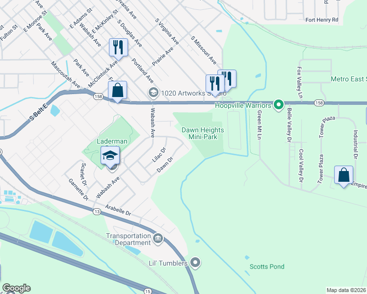 map of restaurants, bars, coffee shops, grocery stores, and more near 1101 Dawn Drive in Belleville