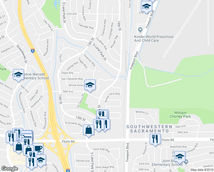 map of restaurants, bars, coffee shops, grocery stores, and more near 6806 South Land Park Drive in Sacramento