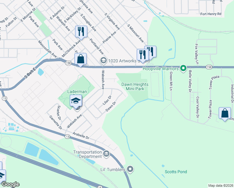 map of restaurants, bars, coffee shops, grocery stores, and more near 1109 Lilac Drive in Belleville