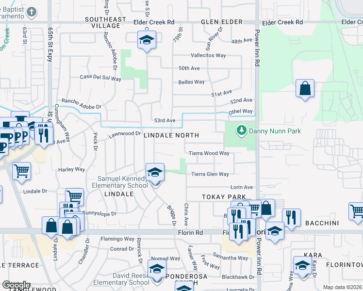 map of restaurants, bars, coffee shops, grocery stores, and more near 6916 Tierra Green Way in Sacramento