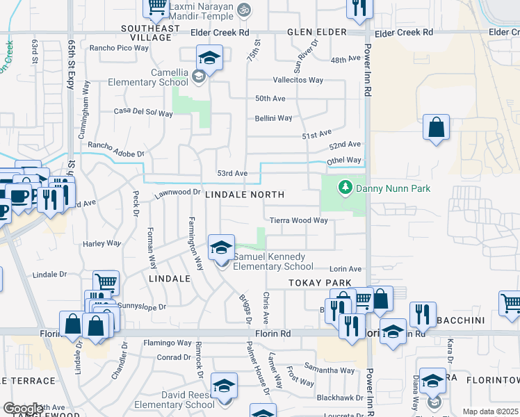 map of restaurants, bars, coffee shops, grocery stores, and more near 6916 Tierra Green Way in Sacramento
