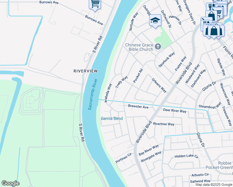 map of restaurants, bars, coffee shops, grocery stores, and more near 6811 Trudy Way in Sacramento
