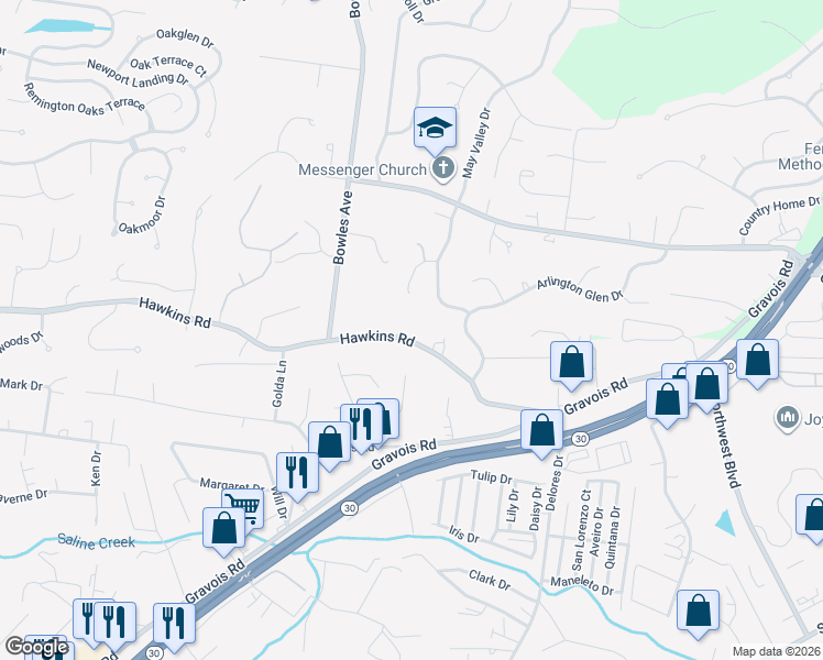map of restaurants, bars, coffee shops, grocery stores, and more near 607 Hawkins Road in Fenton