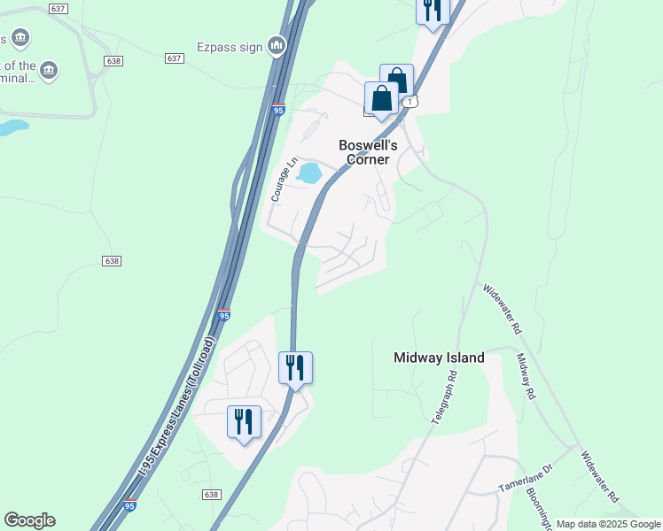 map of restaurants, bars, coffee shops, grocery stores, and more near 200 Chesterbrook Court in Stafford