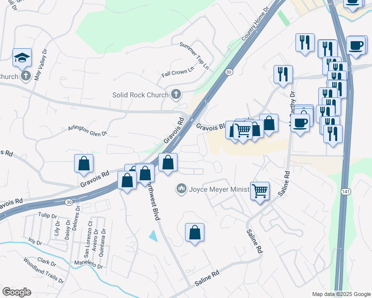 map of restaurants, bars, coffee shops, grocery stores, and more near 1160 London Circle Lane in Fenton