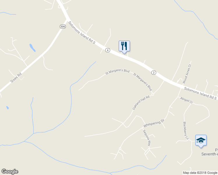 map of restaurants, bars, coffee shops, grocery stores, and more near 2105 Kinsail Place in Prince Frederick