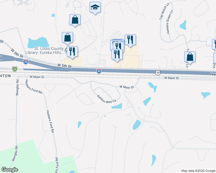 map of restaurants, bars, coffee shops, grocery stores, and more near 764 Grace View Court in Eureka