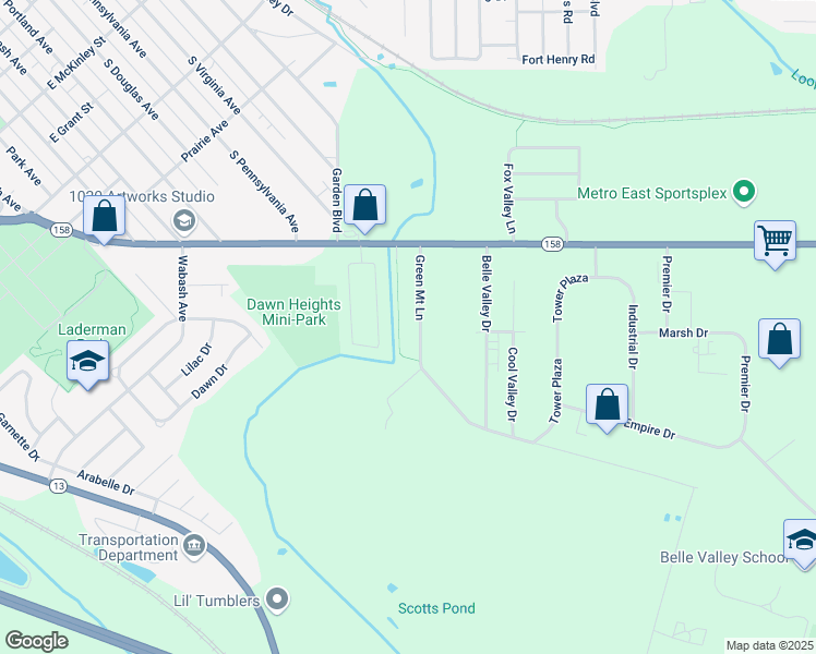 map of restaurants, bars, coffee shops, grocery stores, and more near 971 Green Mount Lane in Belleville