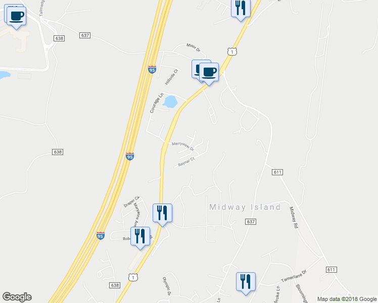 map of restaurants, bars, coffee shops, grocery stores, and more near 100 Chesterbrook Court in Stafford