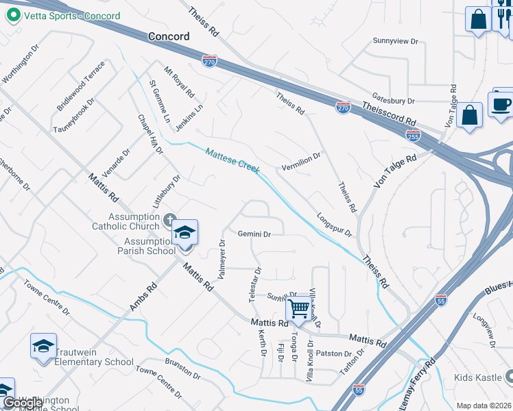map of restaurants, bars, coffee shops, grocery stores, and more near 4621 Mooncrest Drive in St. Louis