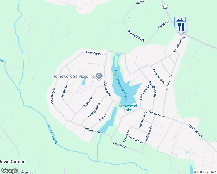 map of restaurants, bars, coffee shops, grocery stores, and more near 1066 Lakeview Drive in Stafford