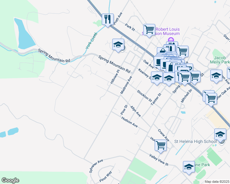 map of restaurants, bars, coffee shops, grocery stores, and more near 1636 Scott Street in Saint Helena