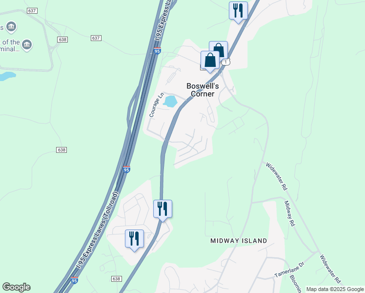 map of restaurants, bars, coffee shops, grocery stores, and more near 100 Leaf Miner Court in Stafford