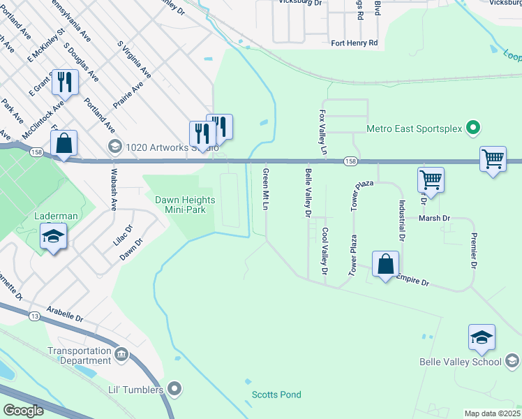 map of restaurants, bars, coffee shops, grocery stores, and more near 971 Green Mount Lane in Belleville