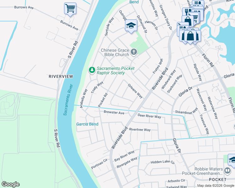 map of restaurants, bars, coffee shops, grocery stores, and more near 6811 Antigua Way in Sacramento