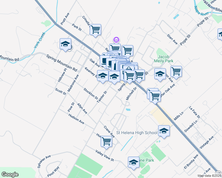 map of restaurants, bars, coffee shops, grocery stores, and more near 1428 Spring Street in St. Helena
