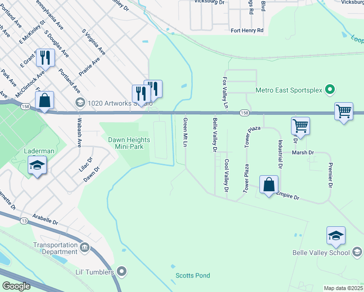 map of restaurants, bars, coffee shops, grocery stores, and more near 971 Green Mount Lane in Belleville