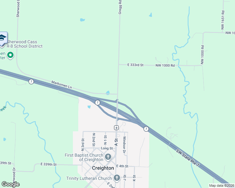 map of restaurants, bars, coffee shops, grocery stores, and more near Gregg Road in Creighton