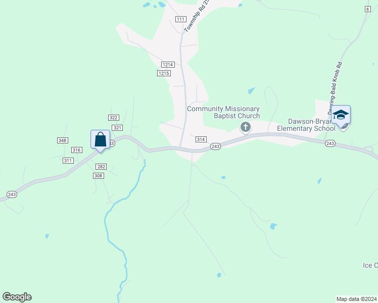 map of restaurants, bars, coffee shops, grocery stores, and more near 2 Pvt Road 3774 in Ironton