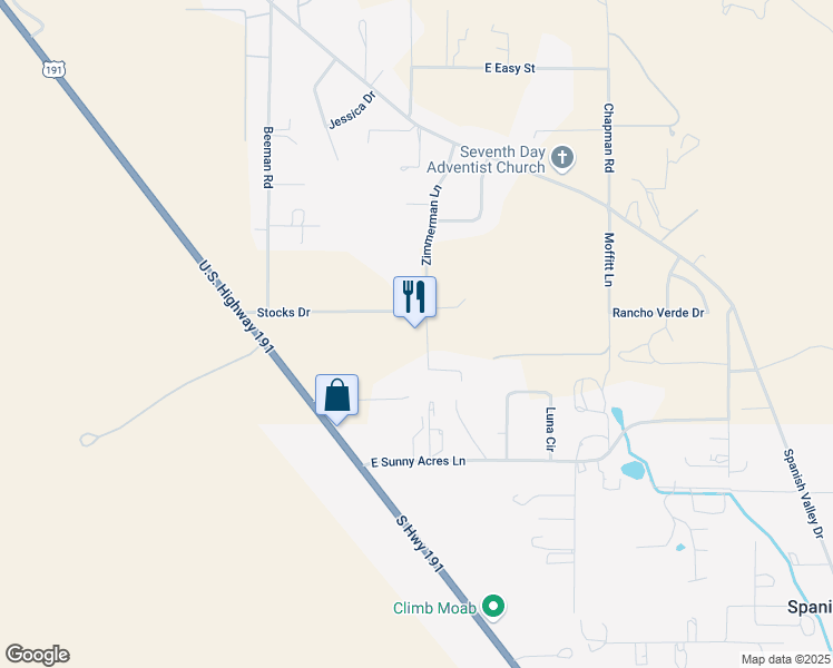 map of restaurants, bars, coffee shops, grocery stores, and more near 4825 Zimmerman Ln in Moab