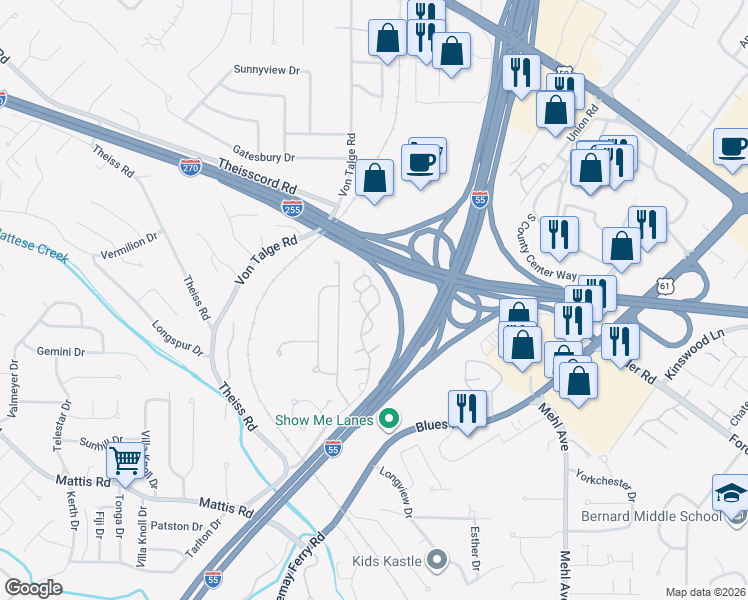 map of restaurants, bars, coffee shops, grocery stores, and more near 4523 Little Rock Road in St. Louis