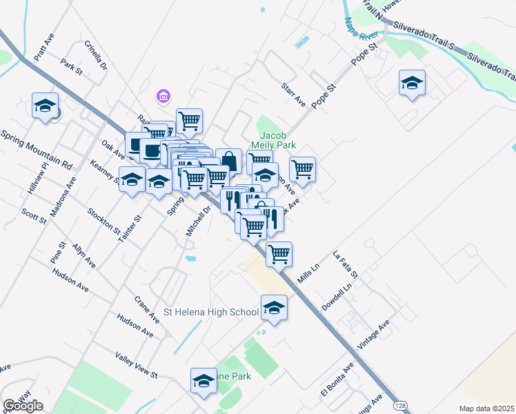 map of restaurants, bars, coffee shops, grocery stores, and more near 1000 Main Street in St. Helena