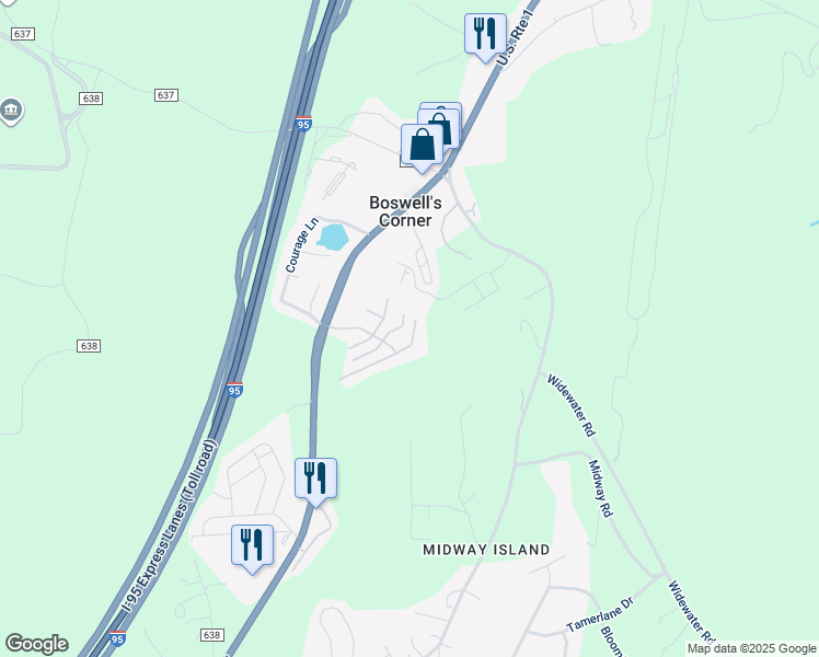 map of restaurants, bars, coffee shops, grocery stores, and more near 202 Langley Court in Stafford