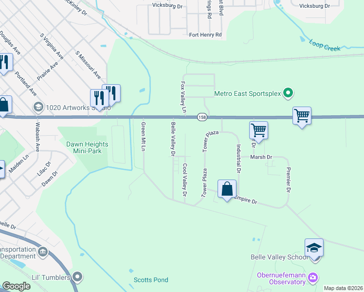 map of restaurants, bars, coffee shops, grocery stores, and more near 928 Cool Valley Drive in Belleville