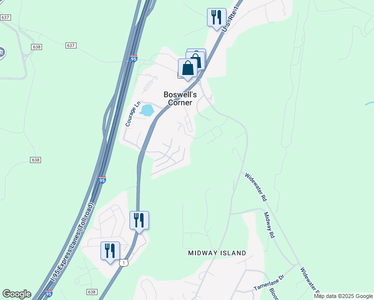 map of restaurants, bars, coffee shops, grocery stores, and more near 218 Hemlock Drive in Stafford