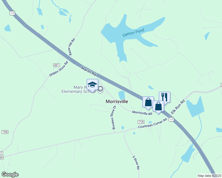 map of restaurants, bars, coffee shops, grocery stores, and more near 4520 Morrisville Road in Bealeton