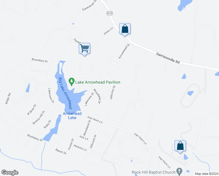 map of restaurants, bars, coffee shops, grocery stores, and more near 43 Hillcrest Drive in Stafford