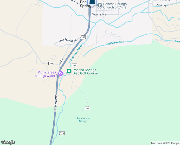 map of restaurants, bars, coffee shops, grocery stores, and more near 5334 County Road 115 in Poncha Springs
