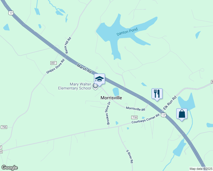 map of restaurants, bars, coffee shops, grocery stores, and more near 4520 Morrisville Road in Bealeton