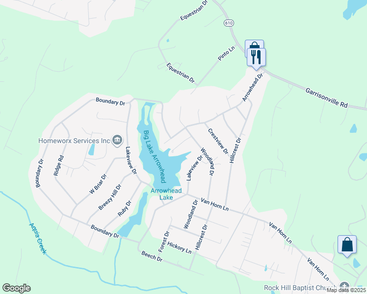 map of restaurants, bars, coffee shops, grocery stores, and more near 5 Oak Lane in Stafford