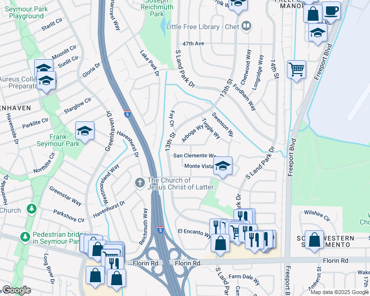 map of restaurants, bars, coffee shops, grocery stores, and more near 1317 Gagle Way in Sacramento