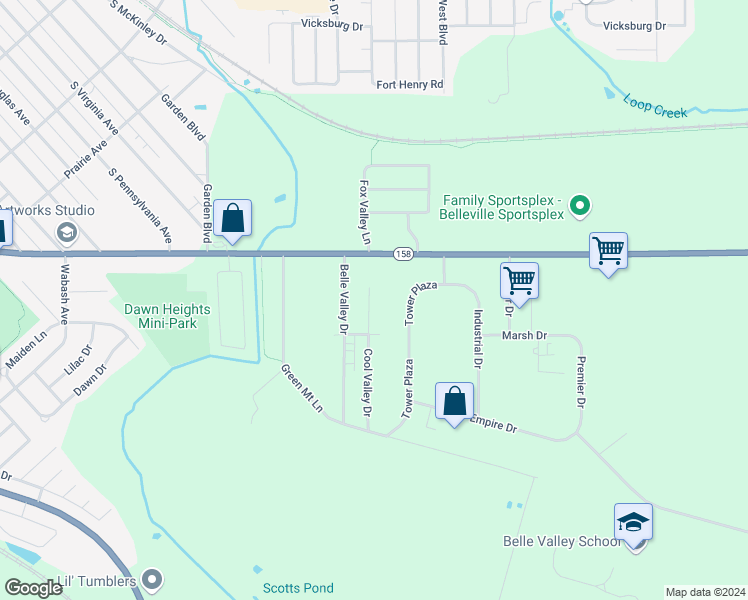 map of restaurants, bars, coffee shops, grocery stores, and more near 928 Cool Valley Drive in Belleville