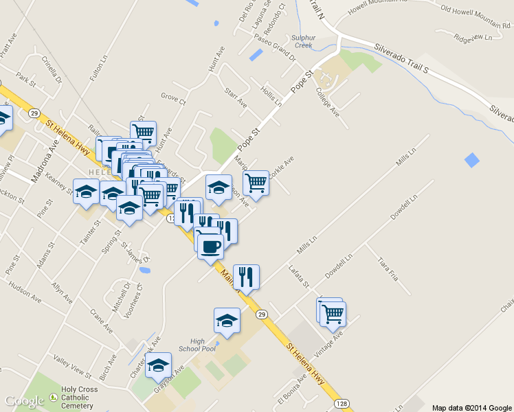 map of restaurants, bars, coffee shops, grocery stores, and more near 898 Allison Ave in St Helena