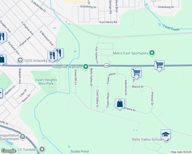 map of restaurants, bars, coffee shops, grocery stores, and more near 928 Cool Valley Drive in Belleville