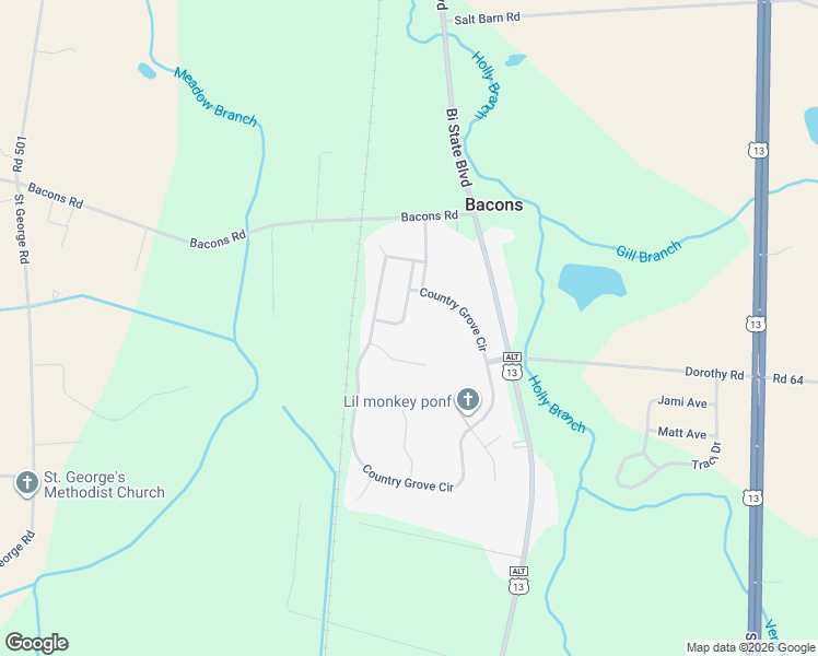 map of restaurants, bars, coffee shops, grocery stores, and more near 31257 Meadowview Square in Delmar