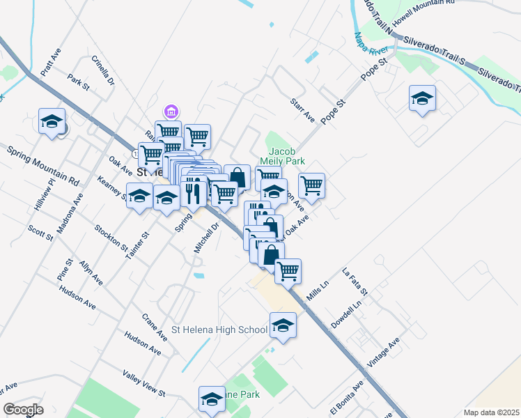 map of restaurants, bars, coffee shops, grocery stores, and more near 1000 Brown Street in St. Helena